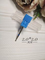 Фреза "шар" 2.0х2.0 мм алмазна для манікюру (синя), Синій