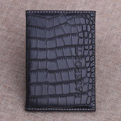 Обложка для паспорта Крокодил Эко кожа черная, Черный, Малиновый