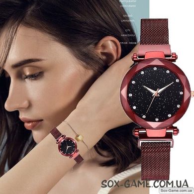 Часы женские наручные Starry Sky Watch c магнитным браслетом ремешком, Красный, Красный