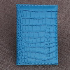 Обложка для паспорта Крокодил Эко кожа голубая, Голубой