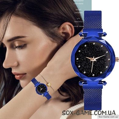 Часы женские наручные Starry Sky Watch c магнитным браслетом ремешком, Голубой, Голубой