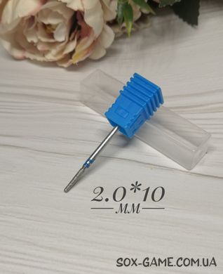 Фреза 2х10 мм "конус" закруглений алмазна для манікюру (синя), Синій